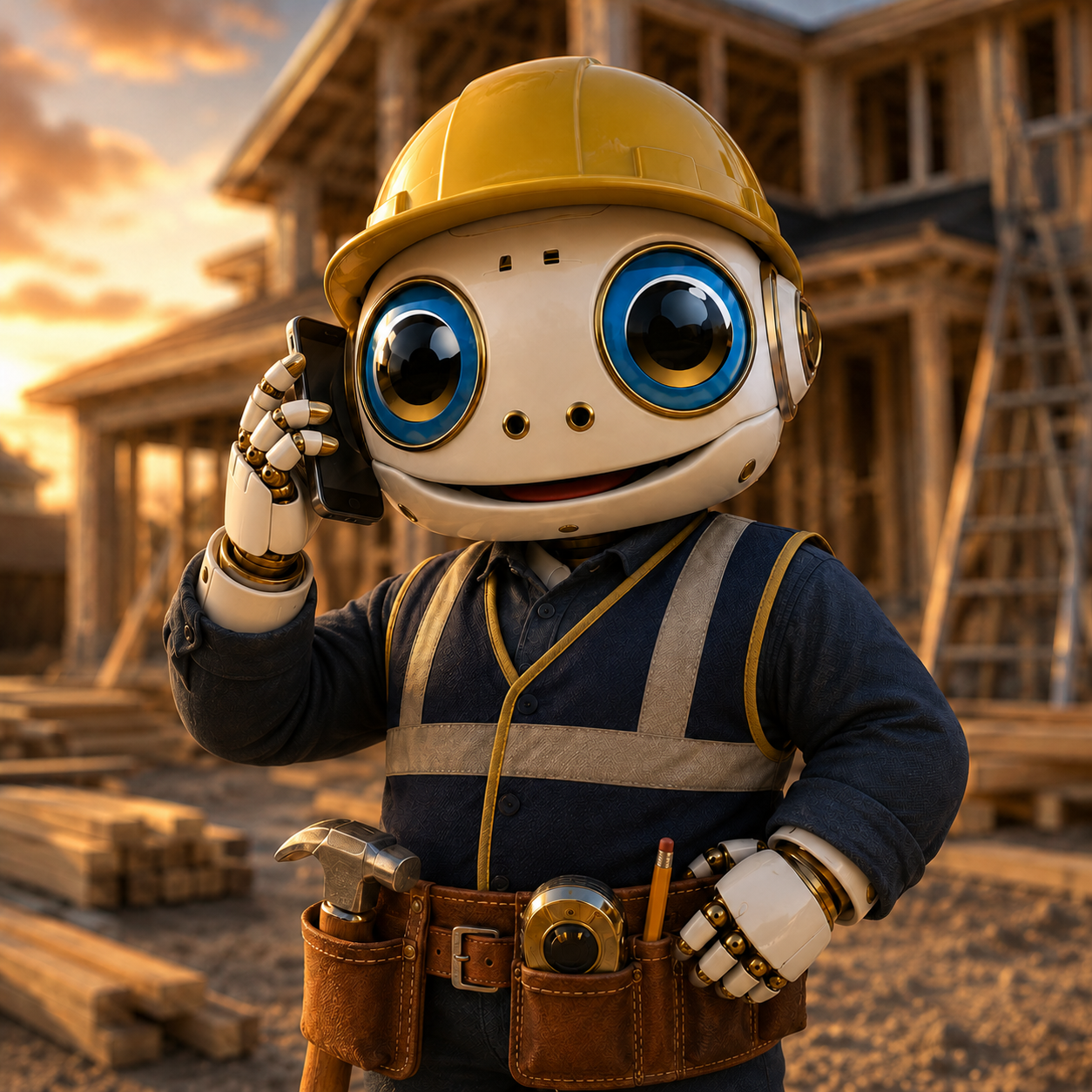 Contractor Robot answering a call with the owner's cloned voice while on the job